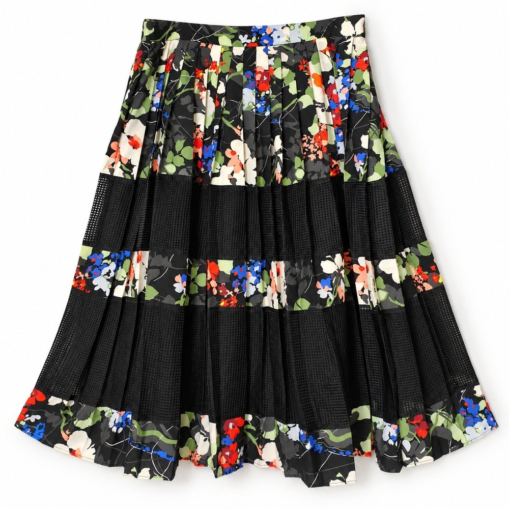 Banana Republic Floral Mesh Pleated A-line Skirt Women 12 Black Multi Secretary
